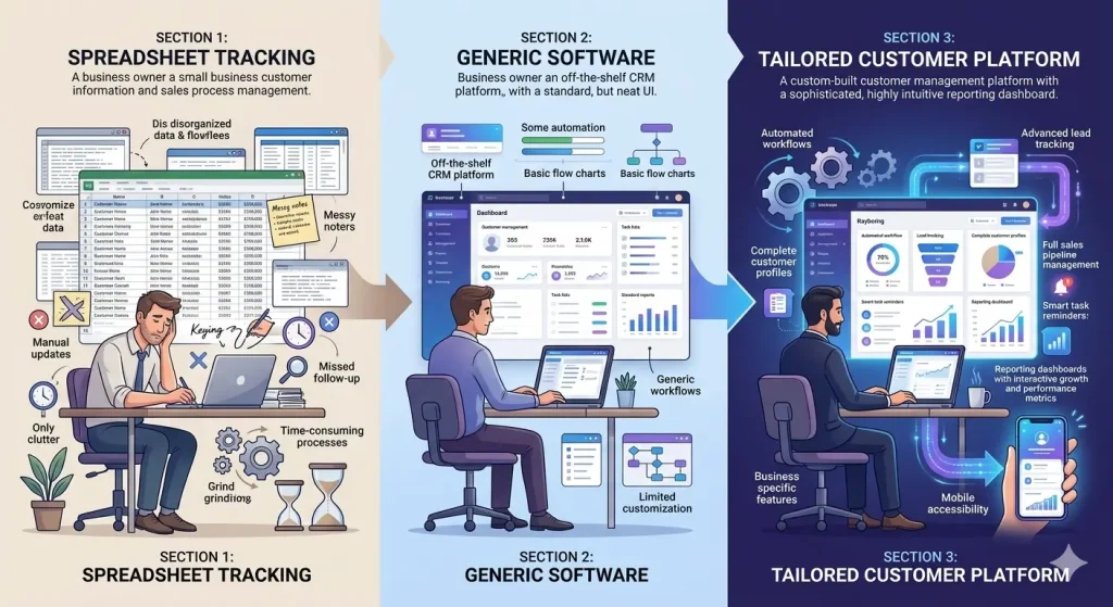Infographic showing crm benefits for small business owners.